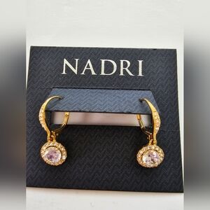 Nadri gold-tone metal leverback drop earrings round halo clear cubic zirconia